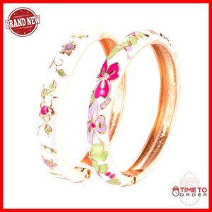 Enamel Butterfly Bangle Bracelet Set Elegant Handcuff Jewelry Gift Box